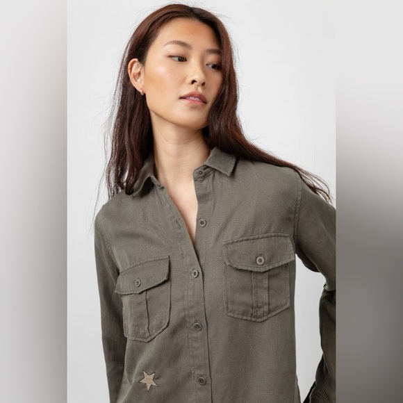 Rails Loren Olive Gold Star Embroidery Button Down Shirt - Picture 2 of 15